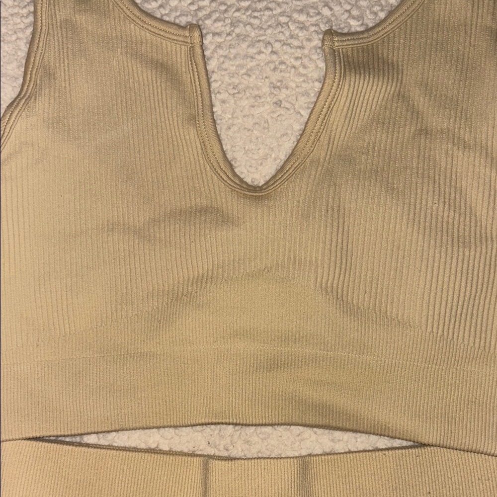 Tan Ribbed Bra Biker Short Set - Picture 4 of 5